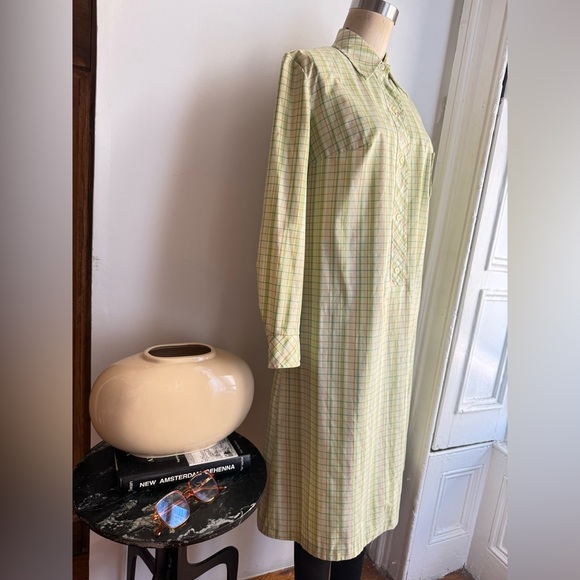 Vintage Green Plaid Check Cotton Shirt Dress | Button Up Midi Dress with Pockets - Picture 2 of 5